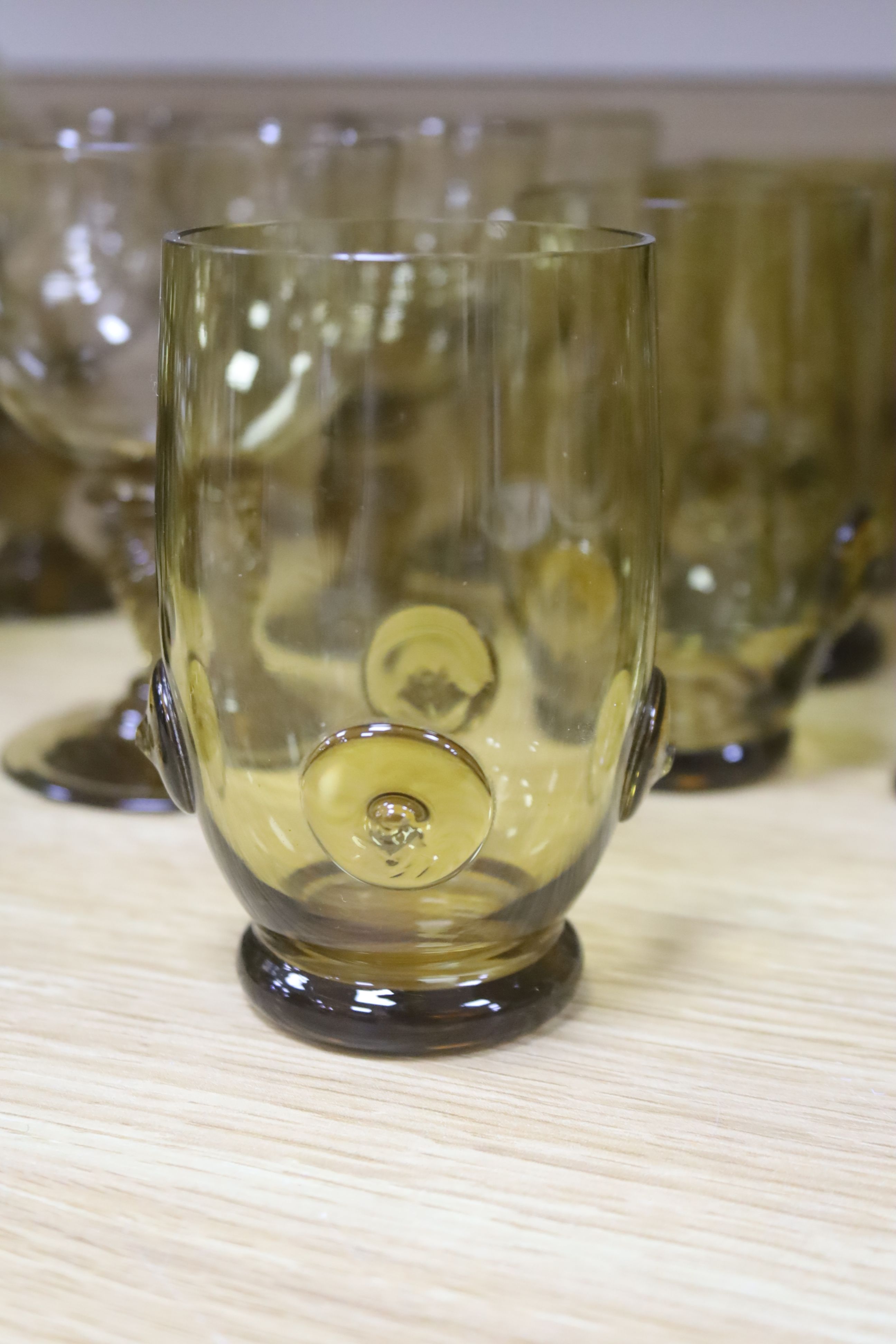 A large collection of roemer and humpen type drinking glasses